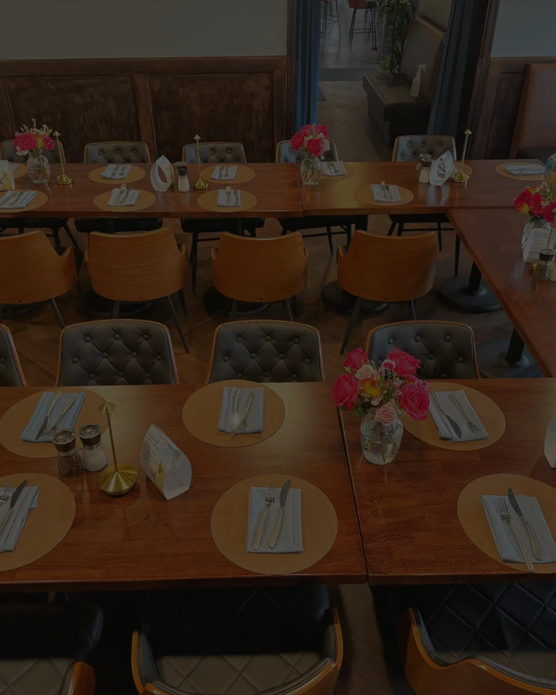 Long tables set for a private party